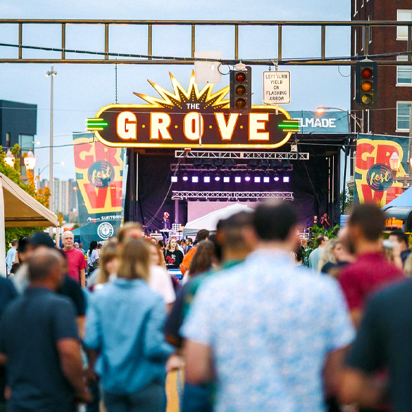 People at the Grove watching a show on stage